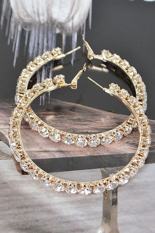 Silver Sparkle Rhinestone Hoops