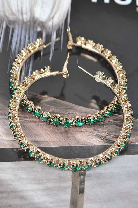 Green Sparkle Rhinestone Hoops
