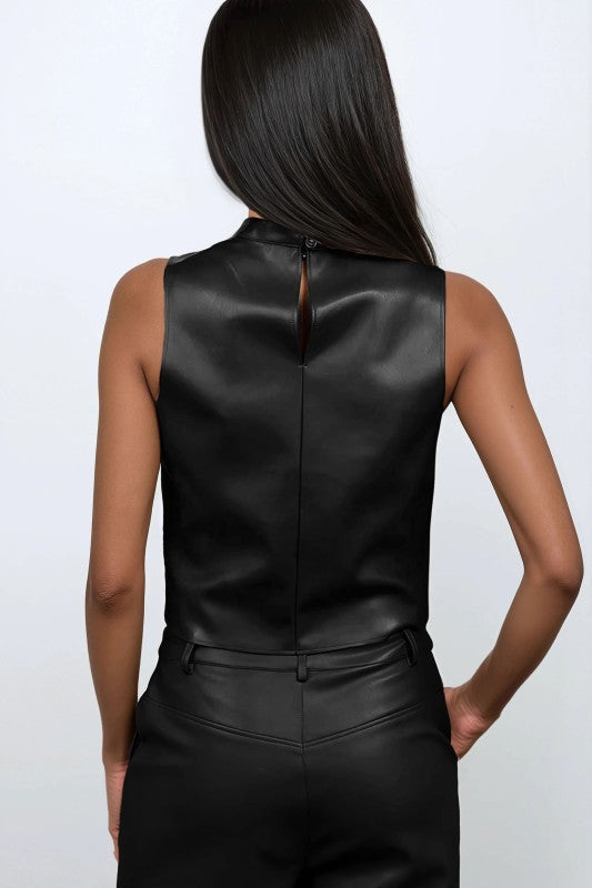 Faux Leather Mock Neck