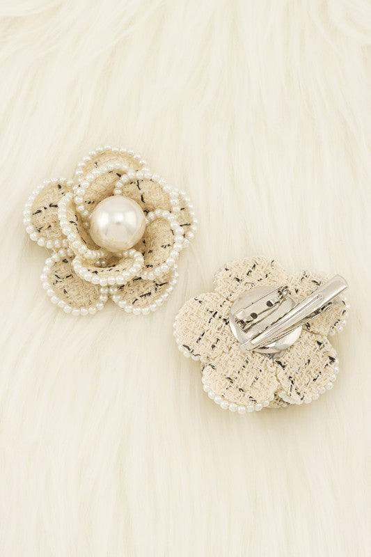Ivory Tweed Camelia Brooch