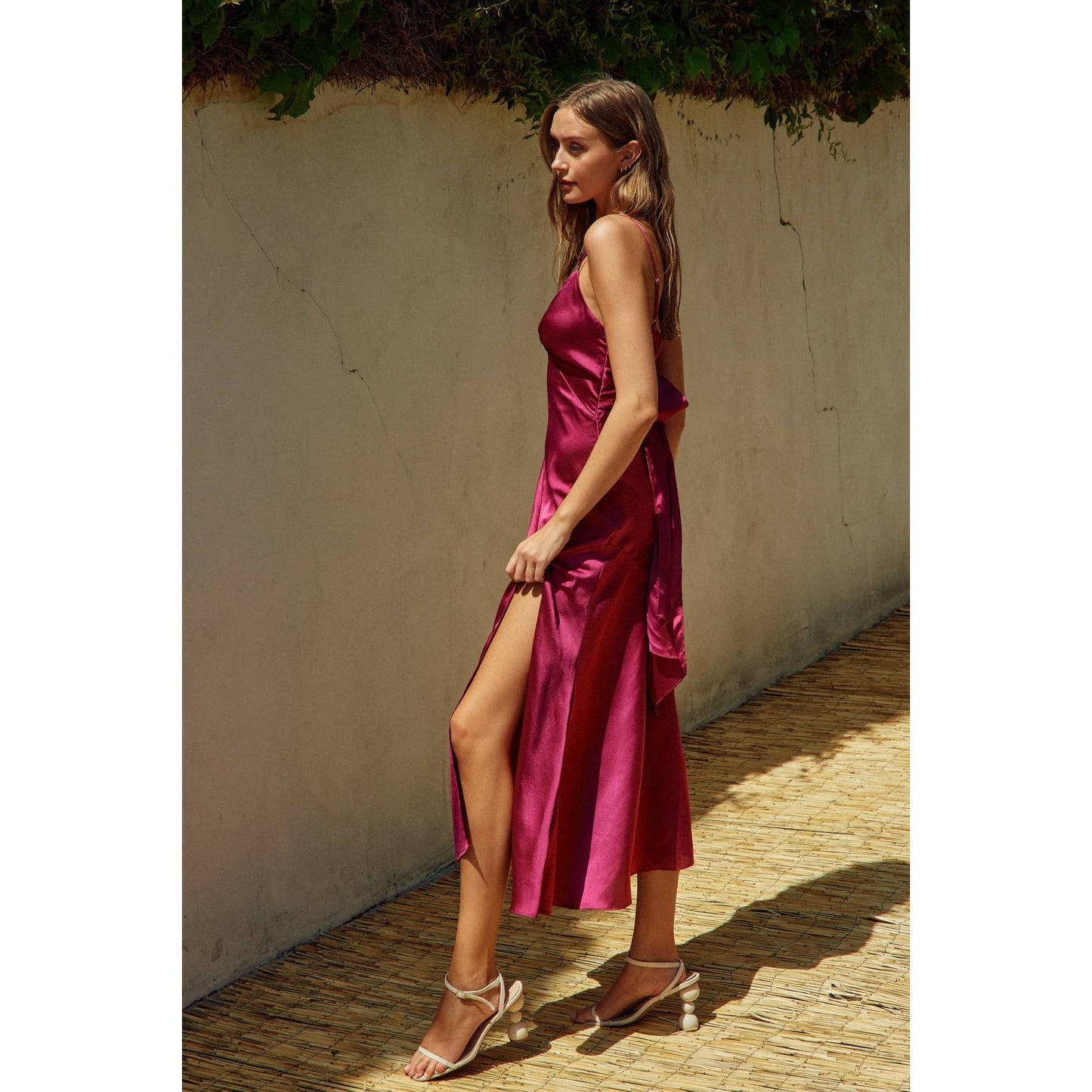 Claret Satin Midi Dress