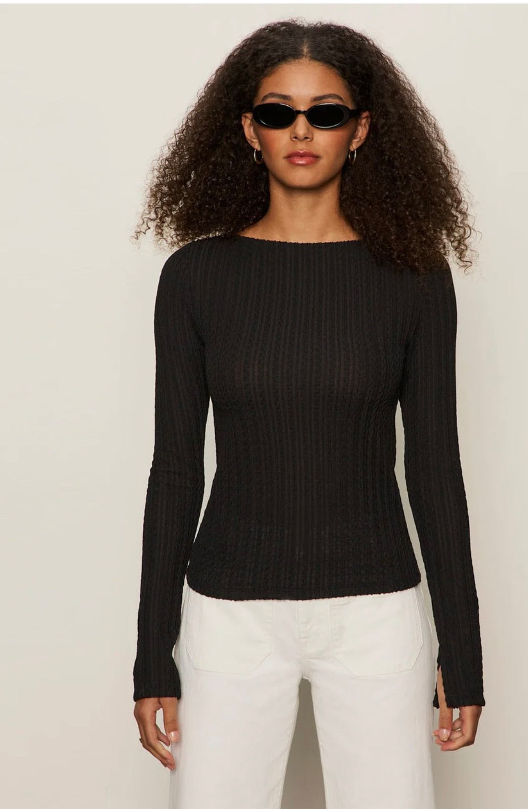 Boatneck Textured Top Black
