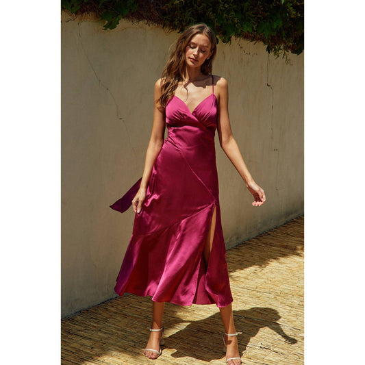 Claret Satin Midi Dress