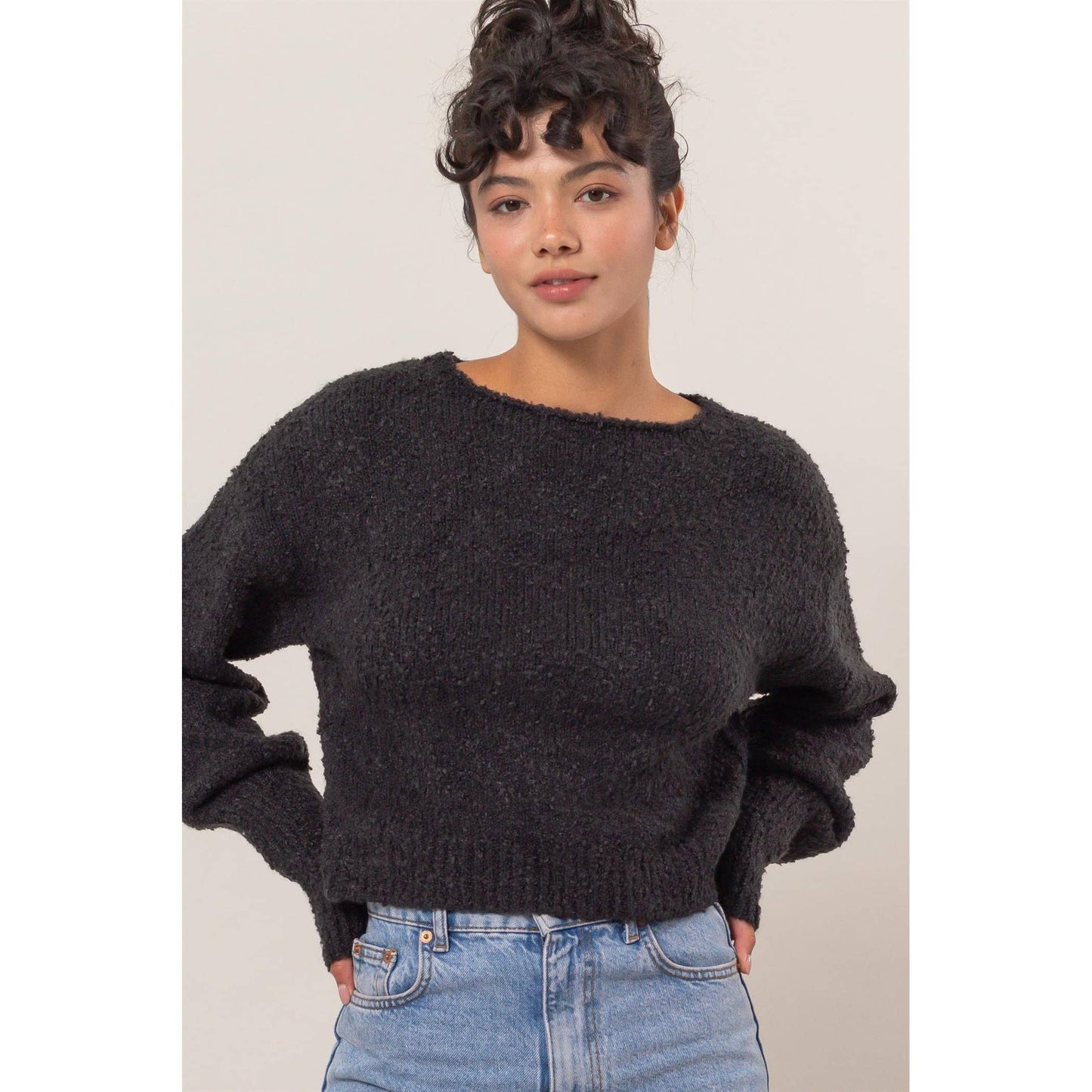 Drop Shoulders Boucle Sweater