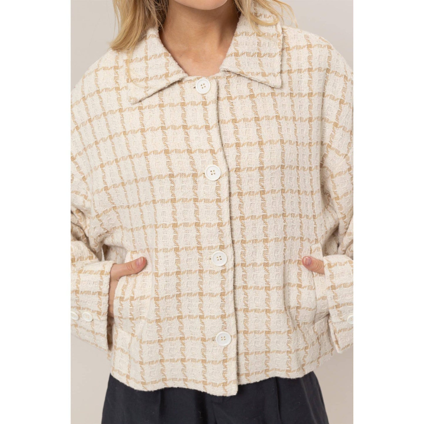 Tweed Plaid Oversized Jacke