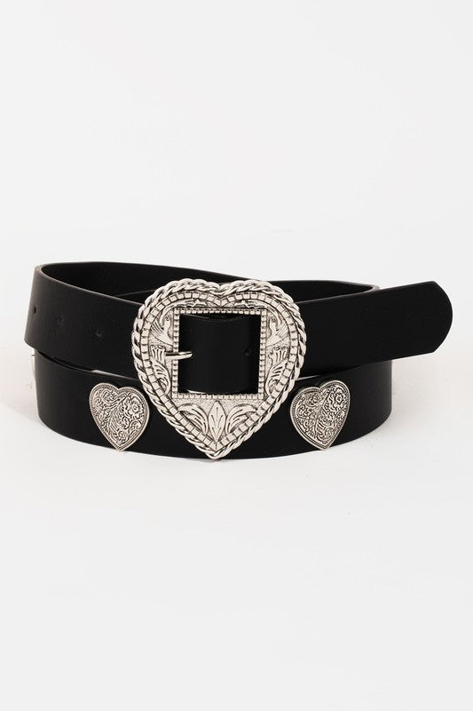 Etched Heart Buckle Belt