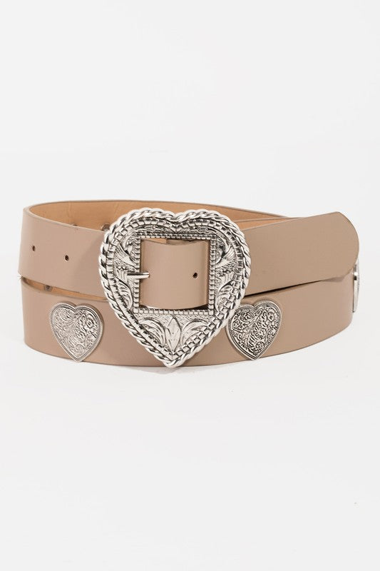 Etched Heart Buckle Belt