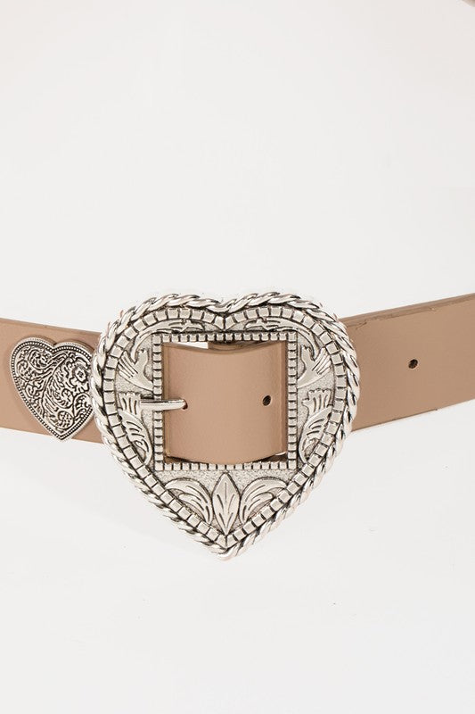 Etched Heart Buckle Belt