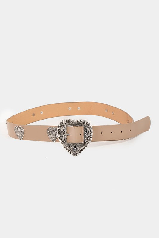 Etched Heart Buckle Belt