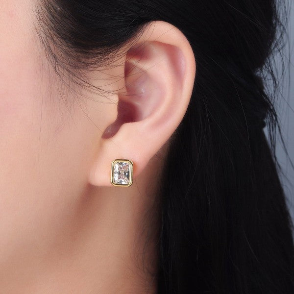 Baguette Bezel Stud Earrings