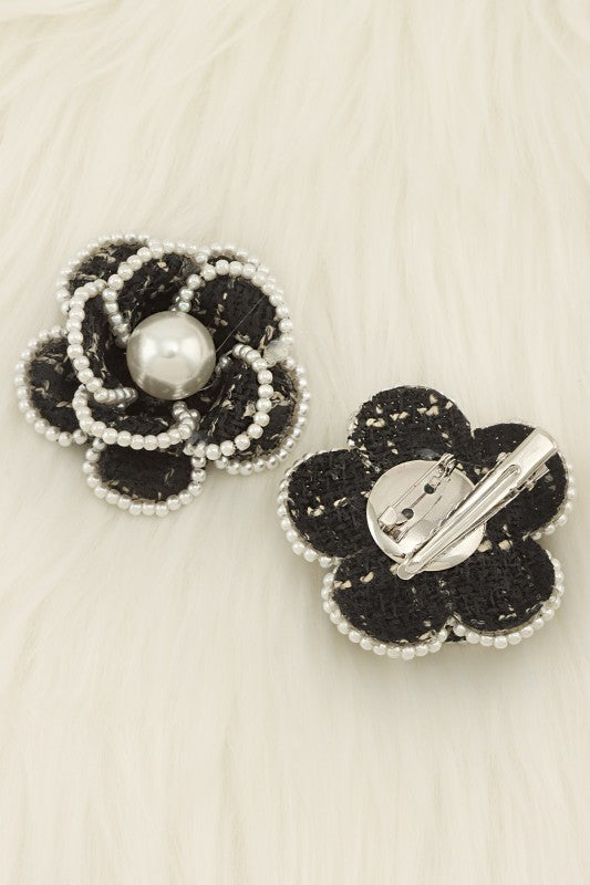Black Tweed Camelia Brooch