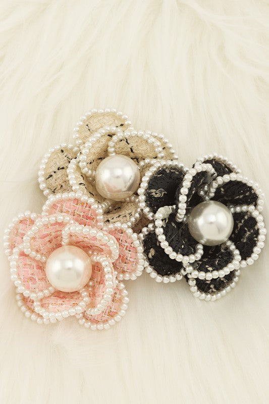 Pink Tweed Camelia Brooch