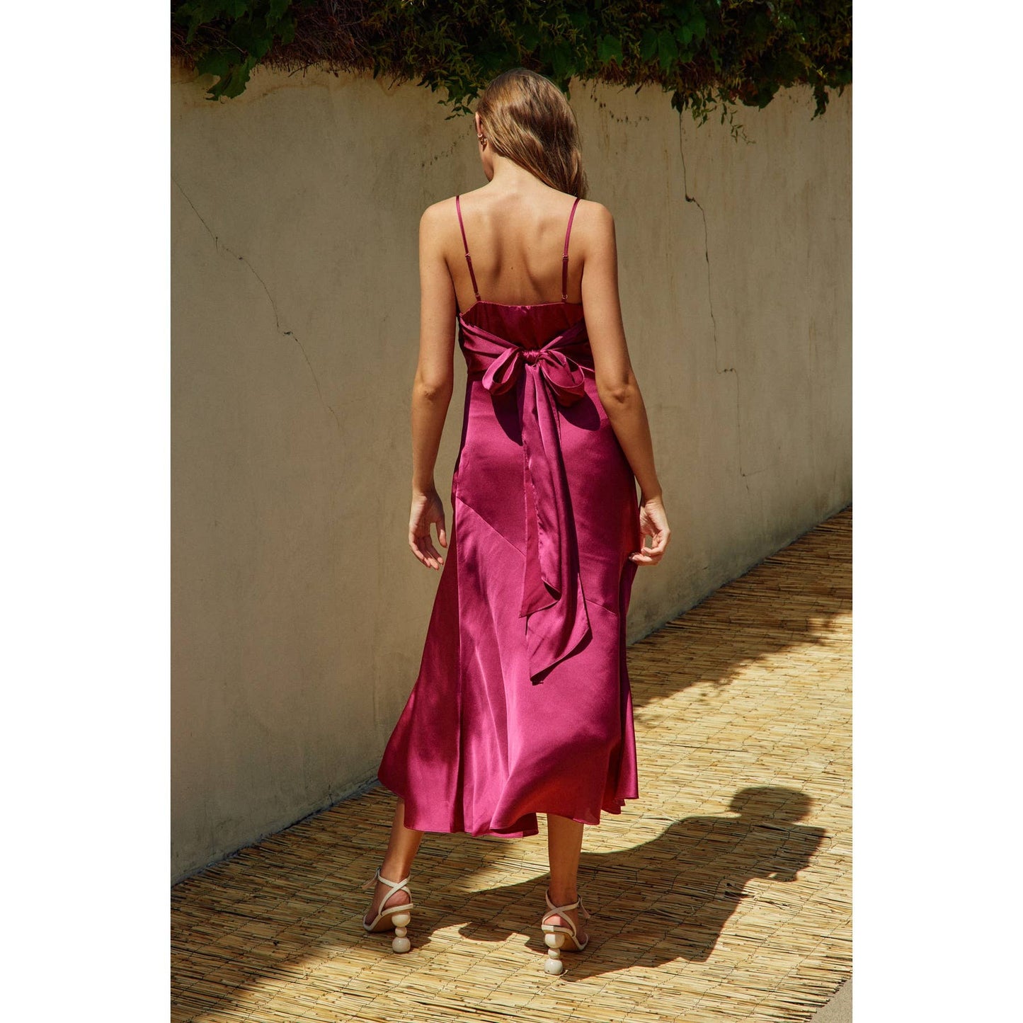 Claret Satin Midi Dress