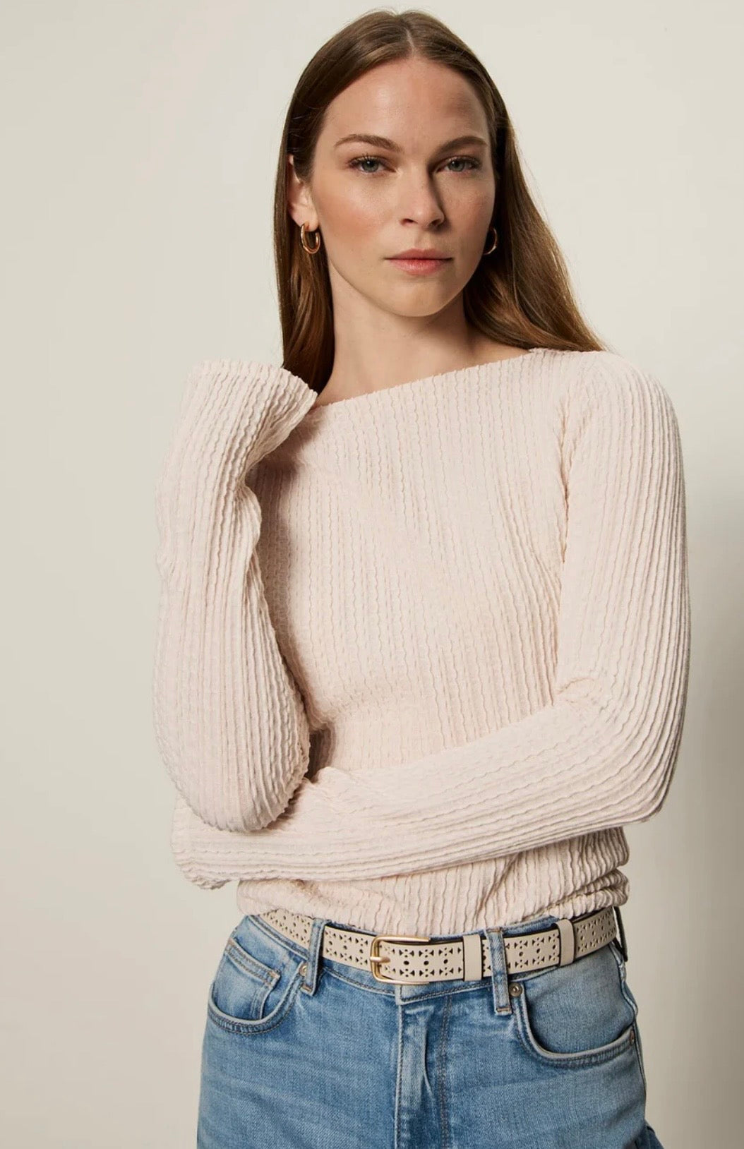 Boatneck Textured Top Pink