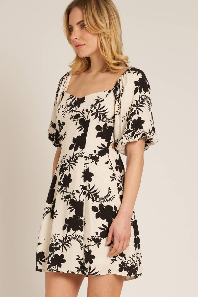 Floral Print Puff Sleeve Mini Dress