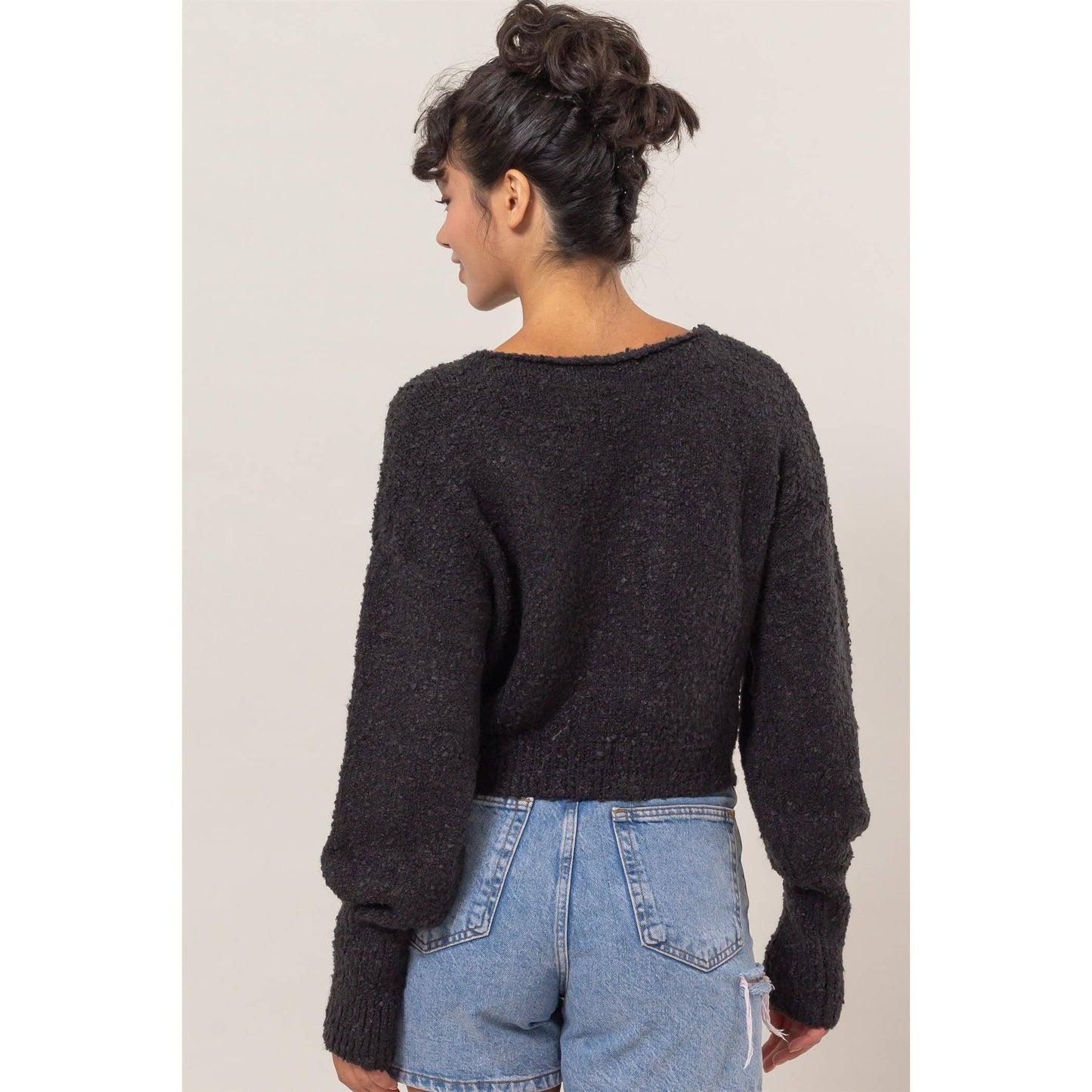 Drop Shoulders Boucle Sweater