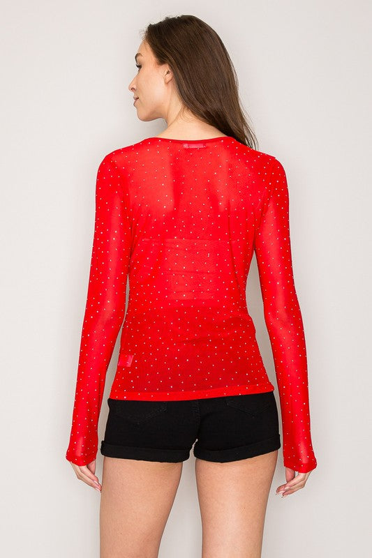Sugar Coat It Red Mesh Top