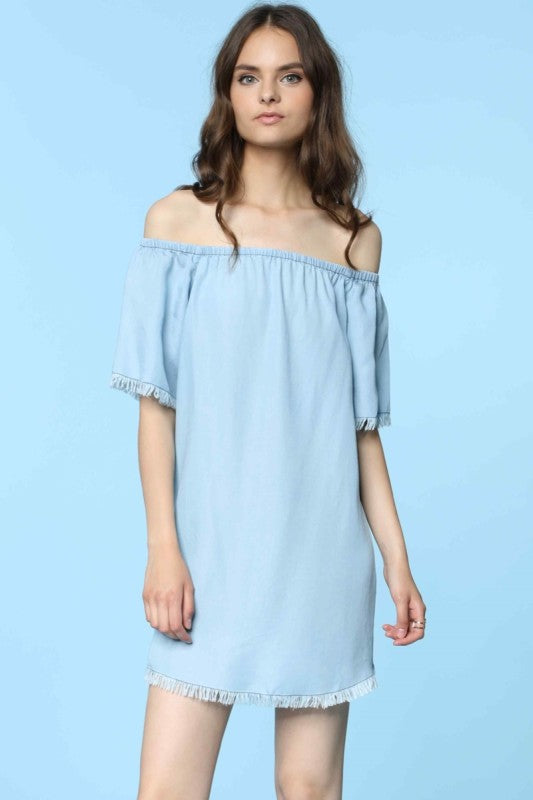 Frayed Off The Shoulder Dress