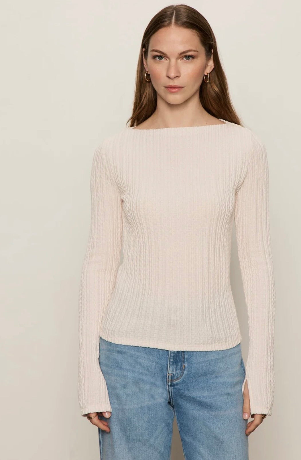 Boatneck Textured Top Pink