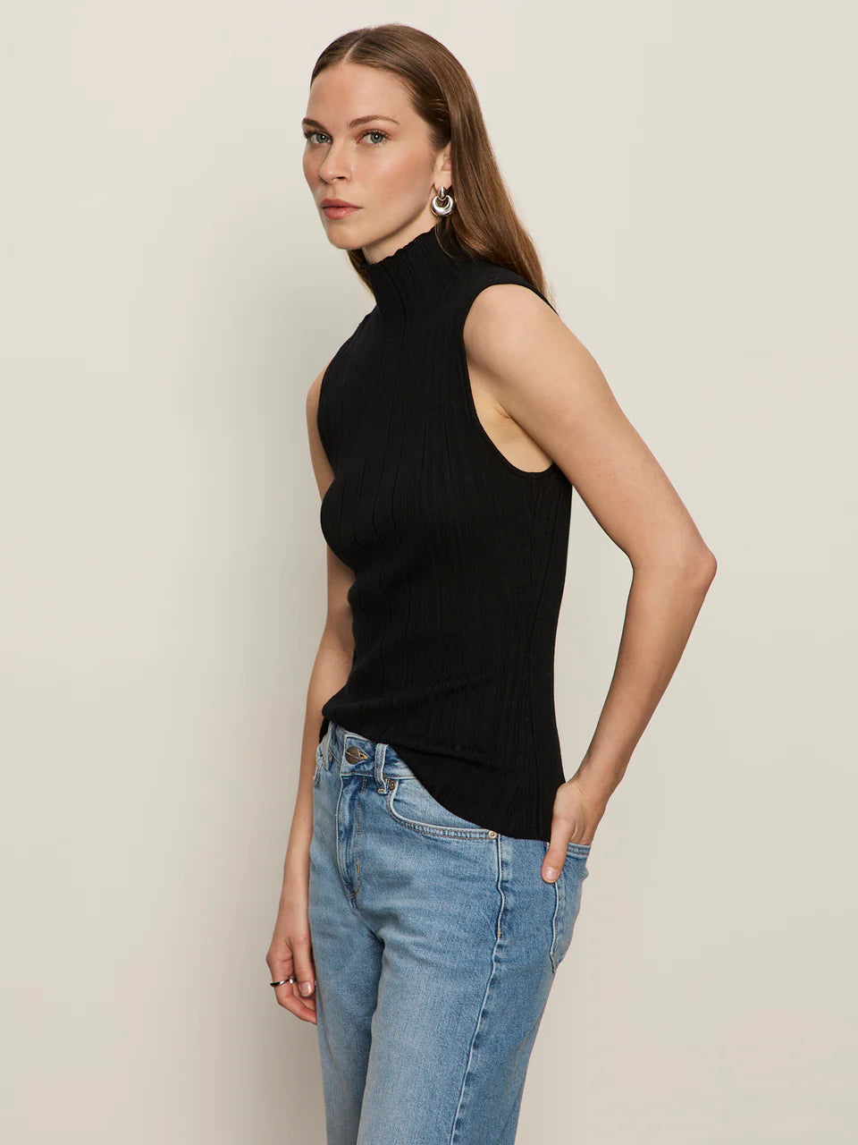 Ribbed Funnel Neck Top