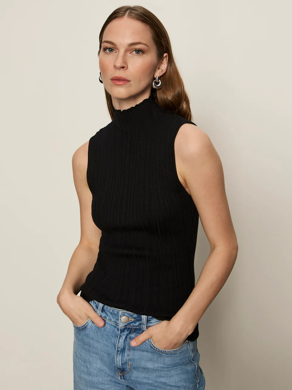 Ribbed Funnel Neck Top