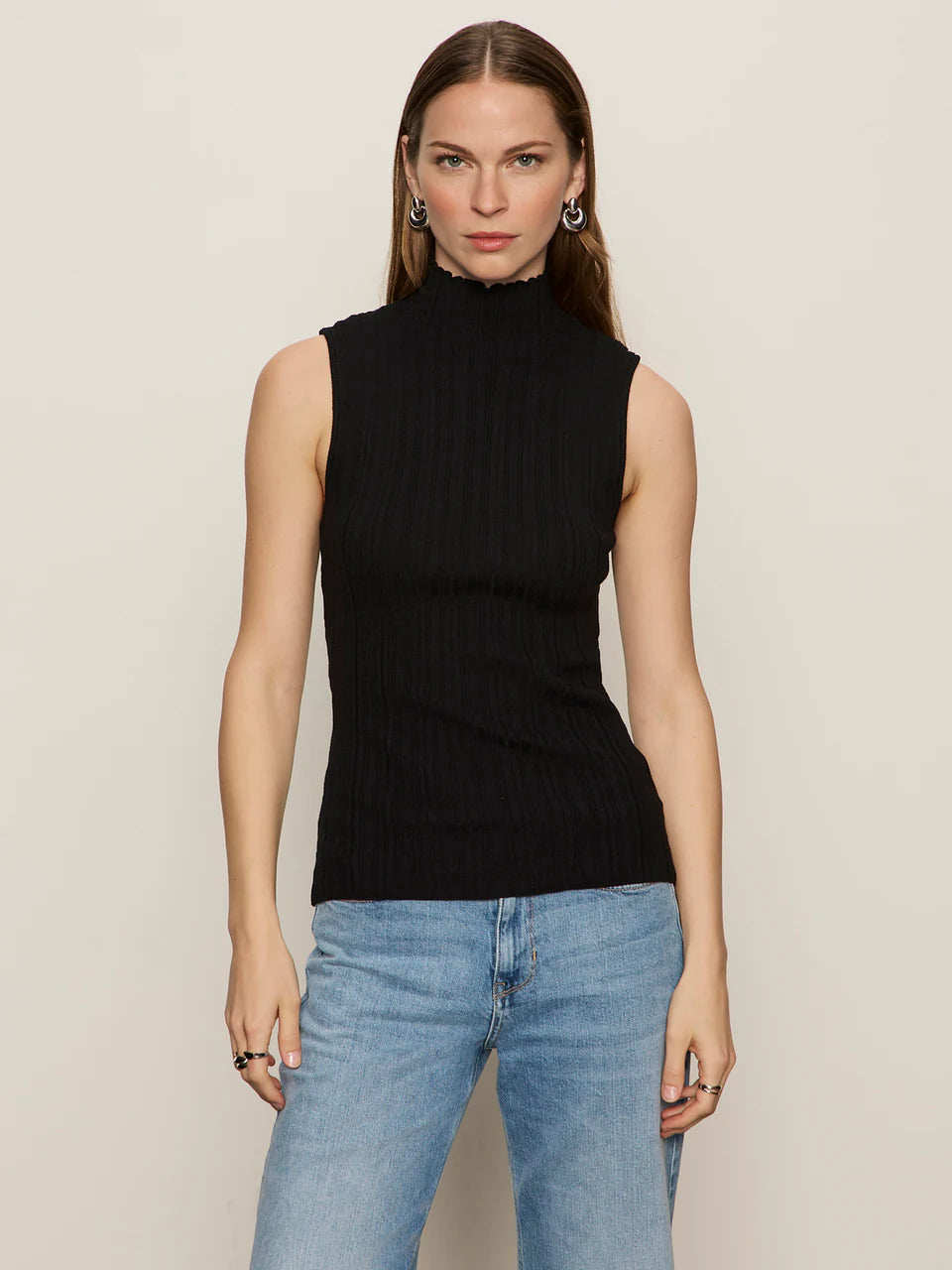 Ribbed Funnel Neck Top