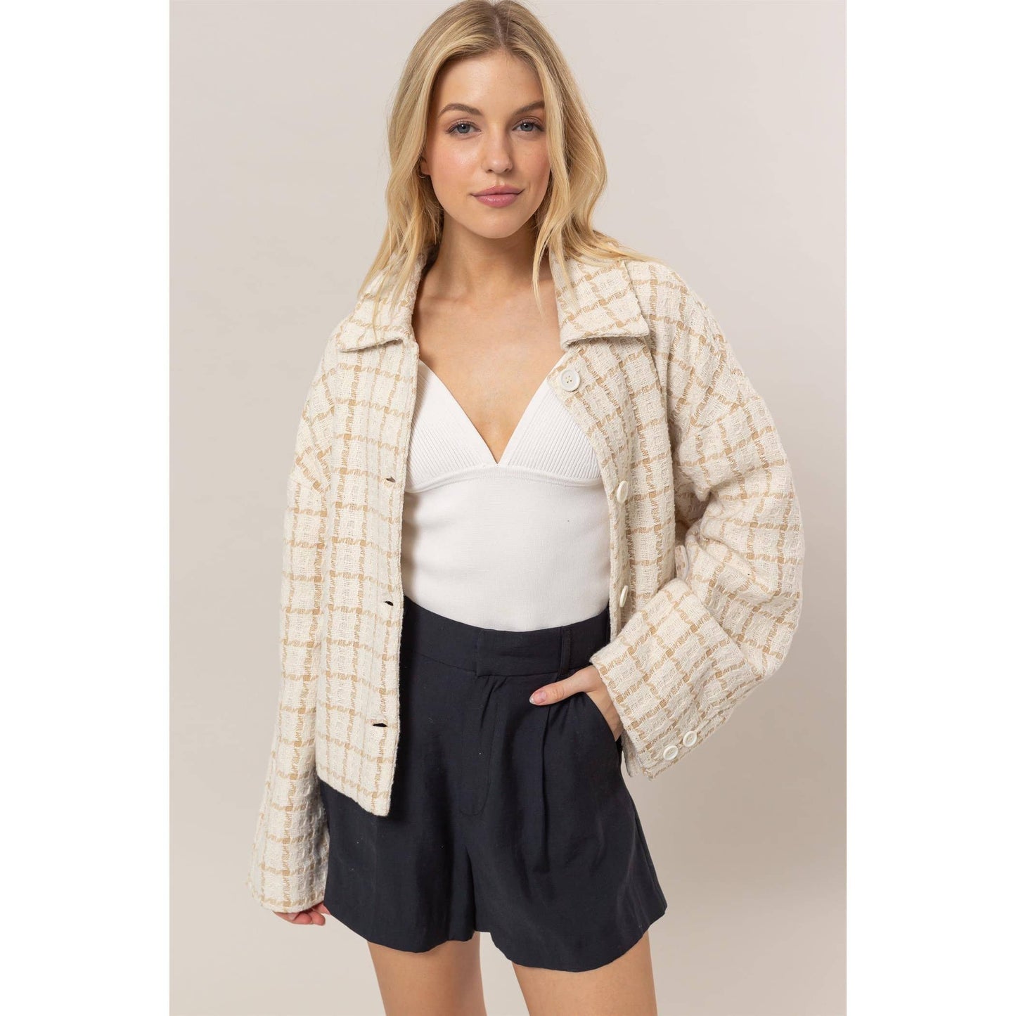 Tweed Plaid Oversized Jacke