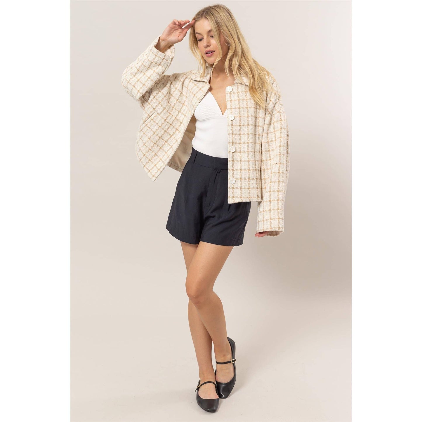 Tweed Plaid Oversized Jacke