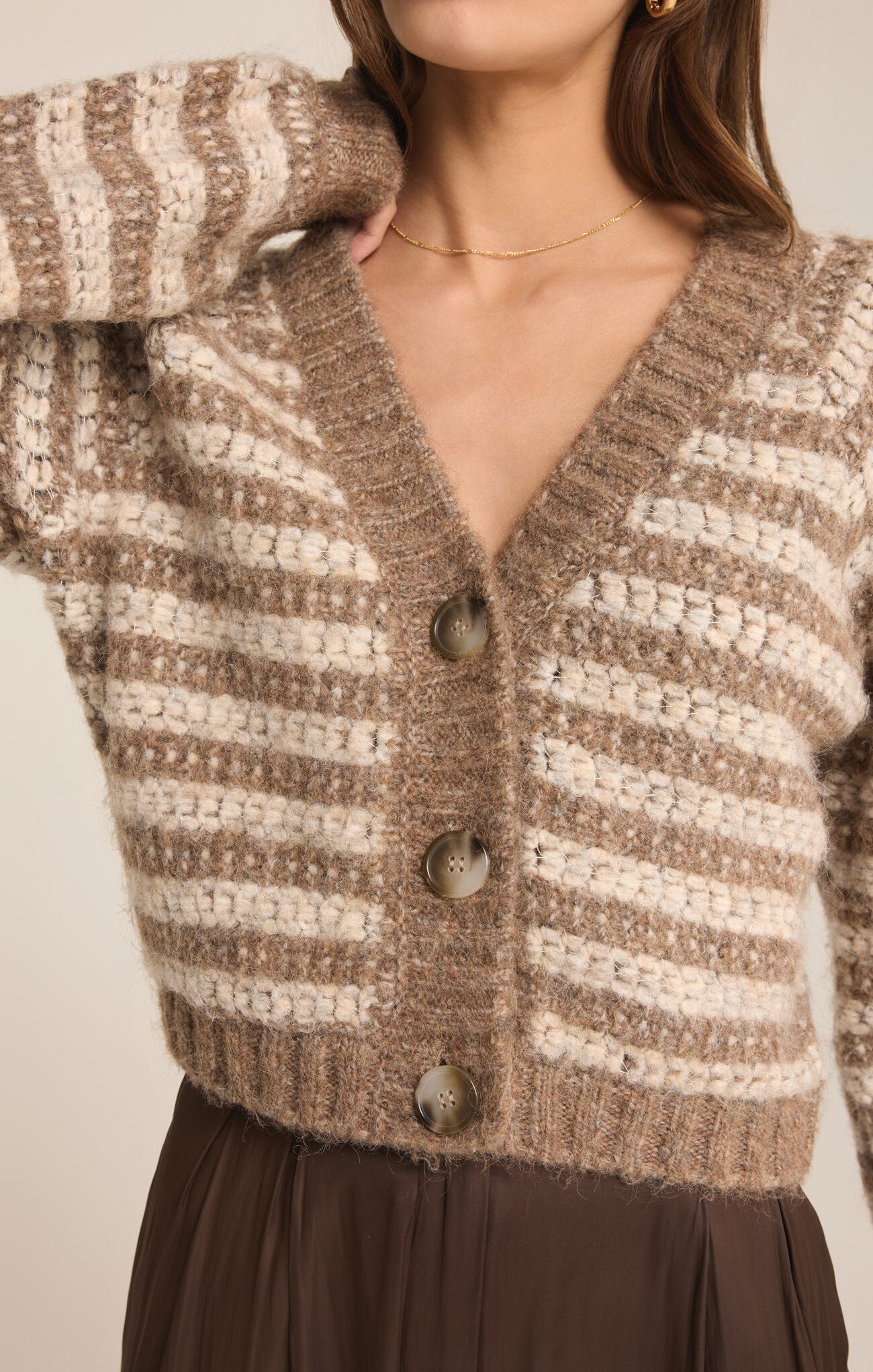 Este Metalic Stripe Cardigan