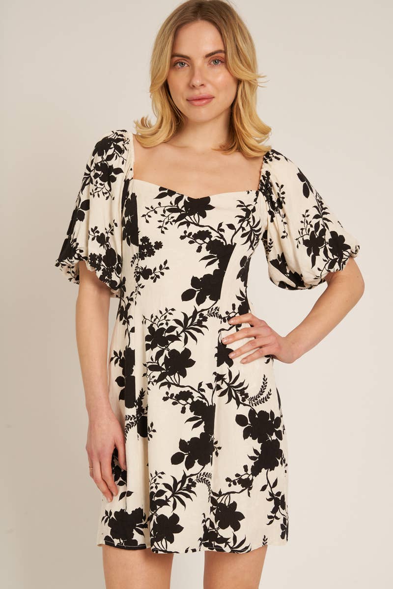 Floral Print Puff Sleeve Mini Dress