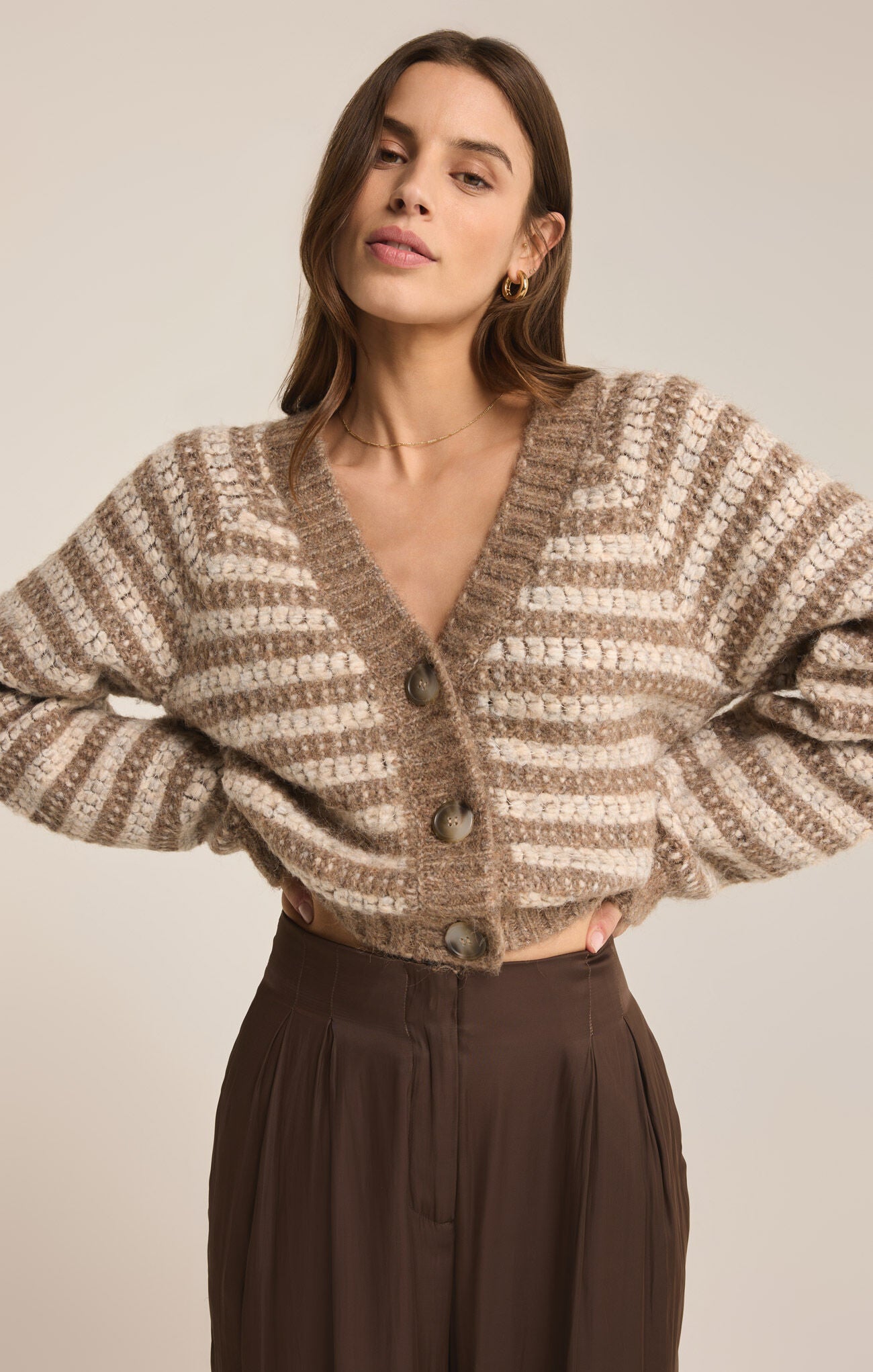 Este Metalic Stripe Cardigan