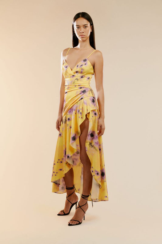 Sorella Printed Midi Dress In Yellow Floral