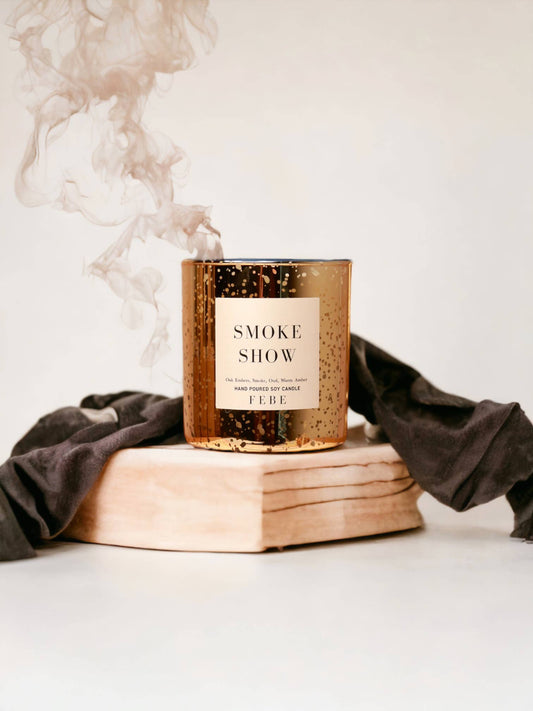 Smoke Show Gold Glass Freckled Candle